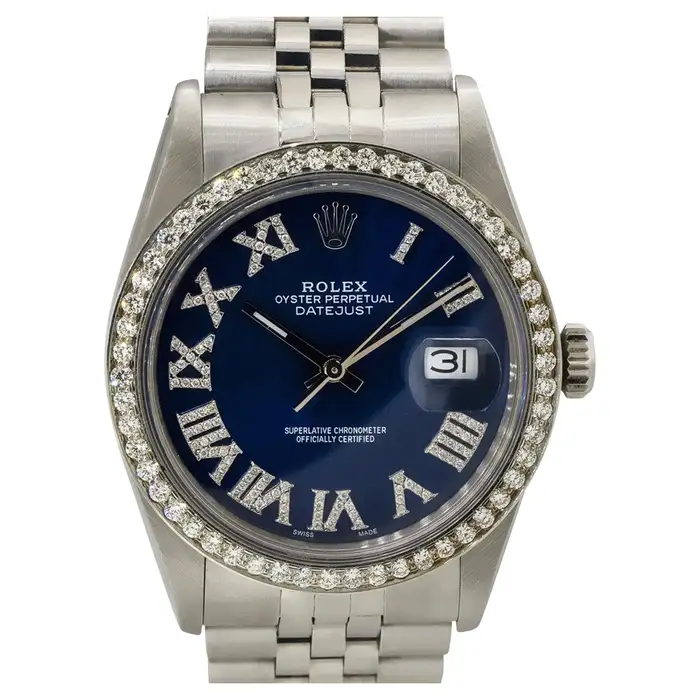 Rolex 16030 Datejust 36mm Stainless Steel Aftermarket Diamond Bezel Dial Watch