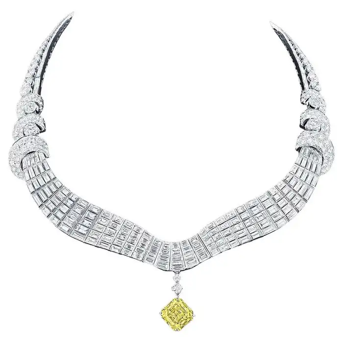 Emilio Jewelry Gia Certified Magnificent Fancy Intense Yellow Diamond Necklace