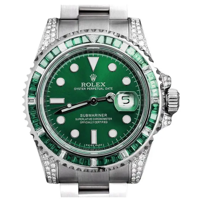Rolex Submariner Date Emerald / Diamond Stainless Steel Watch Green Dial