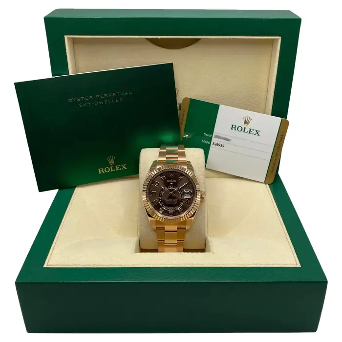 Rolex Sky-Dweller Everose Gold Chocolate Dial Automatic Watch B&P 326935